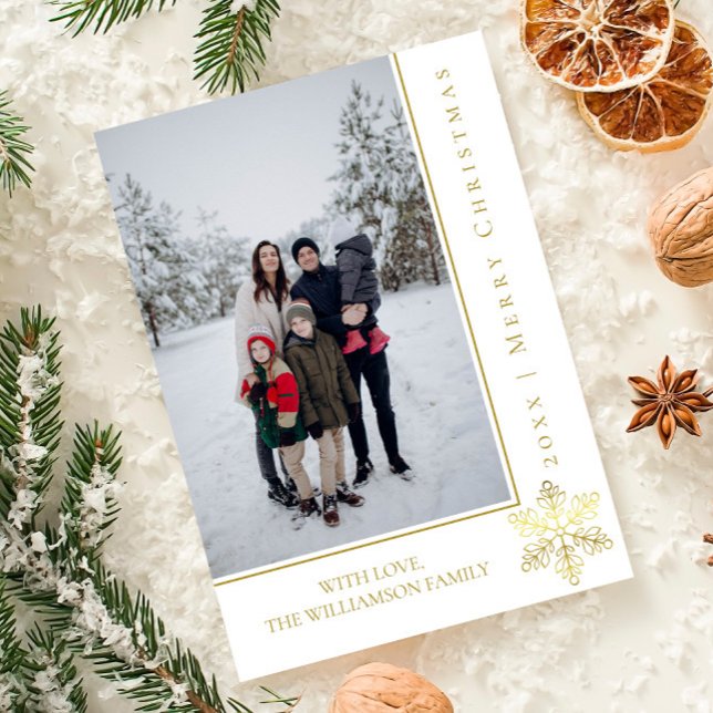 Cartões de foto de Natal Moderno Snowflake | DOURA (Gold Modern Snowflake Christmas Photo Card)