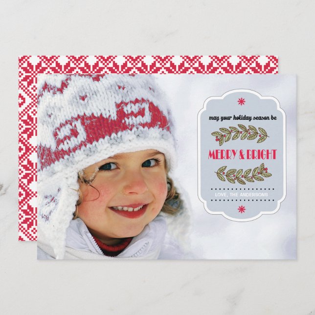 Cartões de foto de Natal Nórdicos de Padrão de Flo (Frente/Verso)