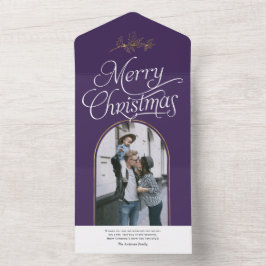 Cartões de foto de Natal púrpura de caligrafia ele