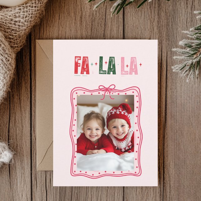 Cartões de foto de Natal rosa personalizado | Fa L (Criador carregado)