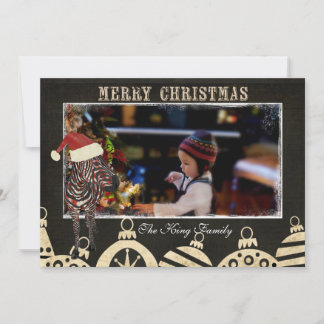 Cartões de foto de Natal rosa Zebra Black & Ivory