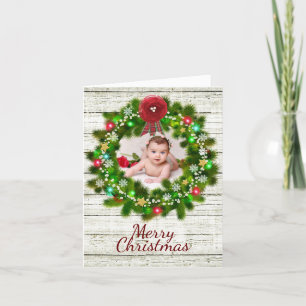 Cartões de foto de Natal Russo de Woodgrain e Wre