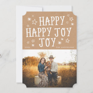Cartões de foto de Natal Rustic Happy Joy