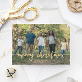 Cartões de foto de Natal Rustic Script Dourado