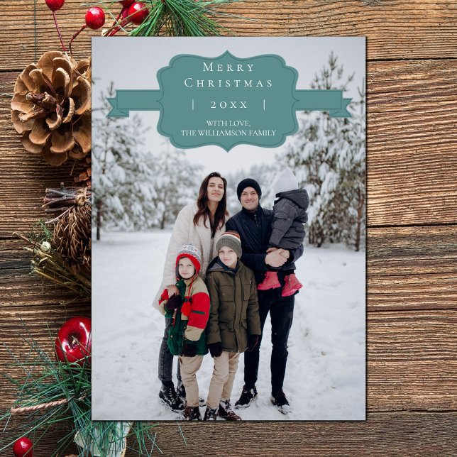 Cartões de foto de Natal Teal Moderno e Simples (Teal Modern and Simple Christmas Photo Card)