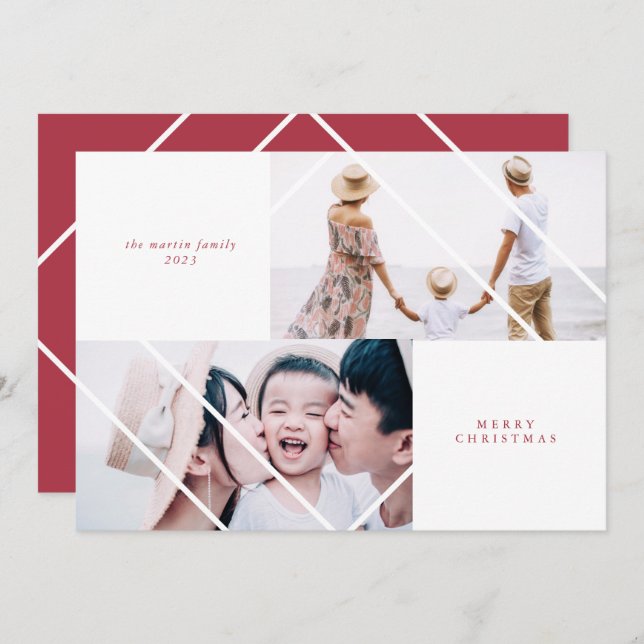 Cartões de foto de Natal Vermelho de Quadro Modern (Frente/Verso)