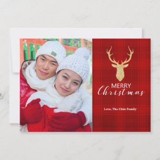 Cartões de foto de Natal vermelhos da xadrez | do