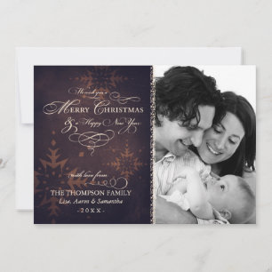 Cartões de foto de Natal Vintage Brown Snowflake
