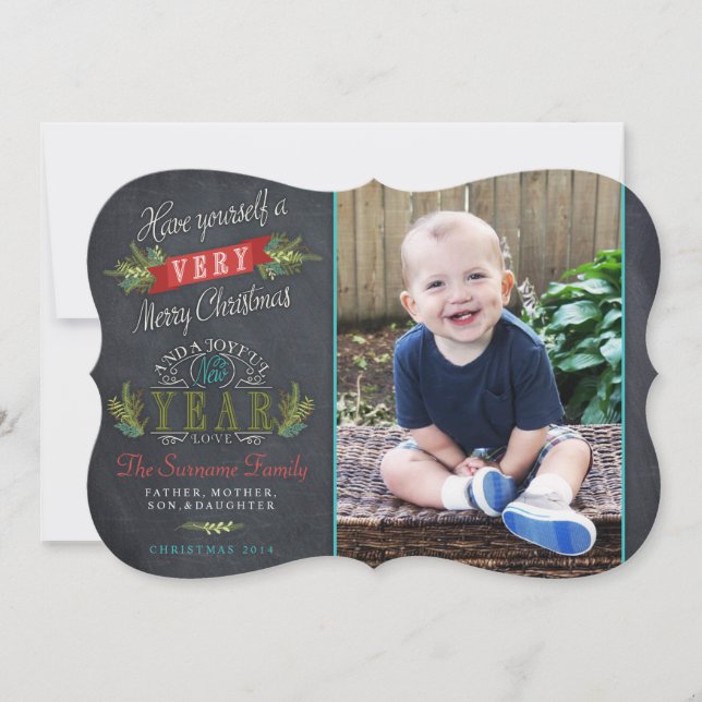 Cartões de foto de Natal Vintage Chalkboard (Frente)