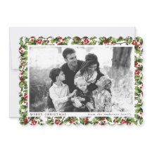 Cartões de foto de Natal Vintage Holly Frame