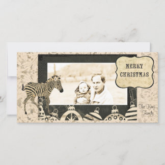 Cartões de foto de Natal Vintage Ivory & Black Zeb