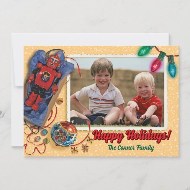 Cartões de foto de Natal Vintage Toys (Frente)