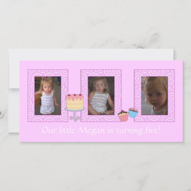 Cartões de fotos de aniversário rosa (Frente)