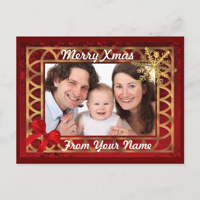 Cartões de fotos de Natal Vermelho e Ouro (Frente)