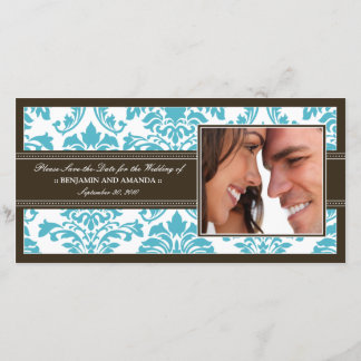 Cartões de fotos Elegant Damask Save-the-Date: aqu