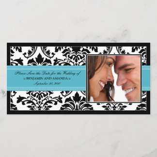Cartões de fotos Elegant Damask Save-the-Date: aqu