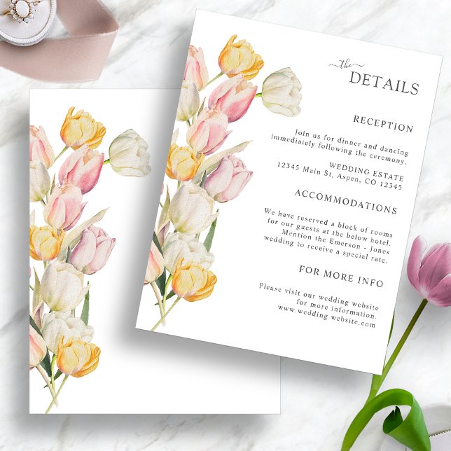 Cartões de gabinete de casamento de Tulip (Elegant Watercolor Tulip Wedding Reception Enclosure Cards by Painted Paperie
)