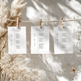 Cartões de Gráfico de Casamento Alfabético Simples