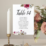 Cartões de Gráfico de Casamento de Flores de Borra<br><div class="desc">Guie seus hóspedes para a mesa deles com esses cartões florais elegantes de assentos. Personalize o número da tabela e o nome do convidado. Parte da coleção Burgundy.</div>