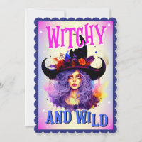 Cartões de Halloween Retro Fofo Roxo Bruxa