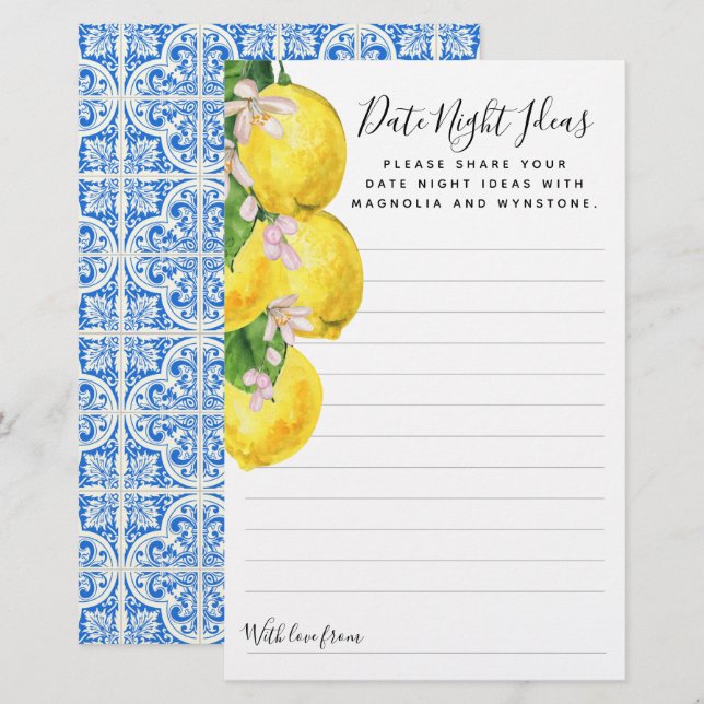 Cartões de ideias noturnas de Lemon Date (Frente/Verso)