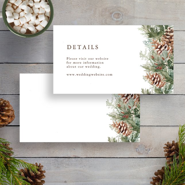 Cartões de inclusão para casamento no feriado de i (Pinecone Evergreen Winter Holiday Wedding Enclosure Cards by Painted Paperie
)