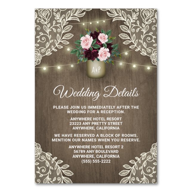 Cartões de Inserção de Casamento Mason Jar Dourado (Frente)