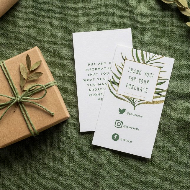 Cartões de inserção de Links Sociais com bordas do (Social Links, green leaves gold border insert Card.)