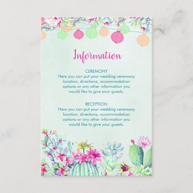 Cartões De Investimento De Casamento Cactus Lanter (Frente)