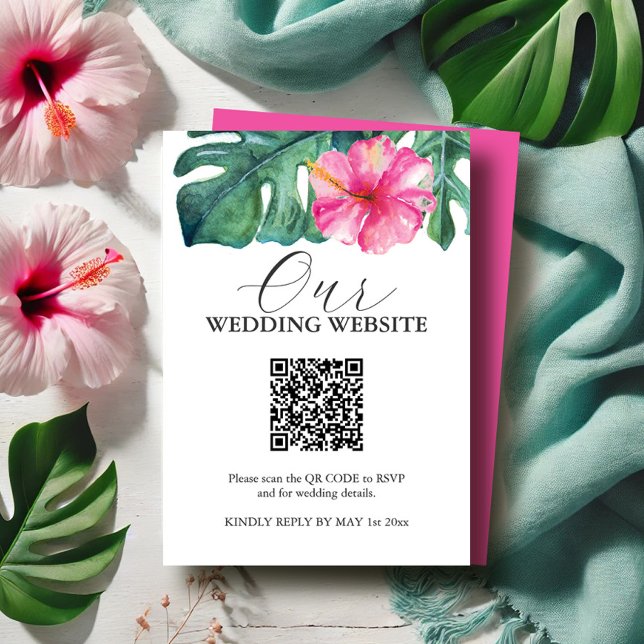 Cartões de Invólucro de Flor Tropical Hibiscus (Wedding details insert card watercolor tropical art by Victoria Grigaliunas of Do Tell A Belle)