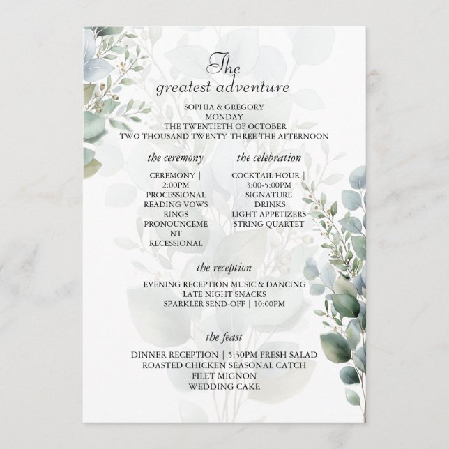 Cartões de Itinerário de Programa de Casamento Ele (Frente)
