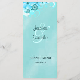 Cartões de Janto de Casamento Floral Azul-Aqua Esc