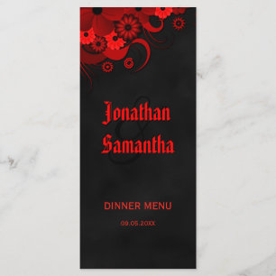 Cartões de Janto de Casamento Floral Preto e Verme