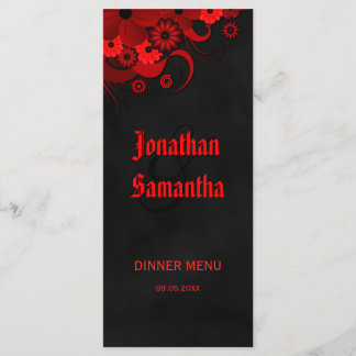 Cartões de Janto de Casamento Floral Preto e Verme