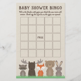 Cartões de Jogo Bingo do Chá de fraldas Woodland
