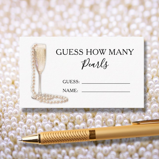 Cartões de Jogo de Adivinhação de Pérolas e Prosec (Pearls and Prosecco Bridal Shower Guess How Many Game Enclosure Cards)