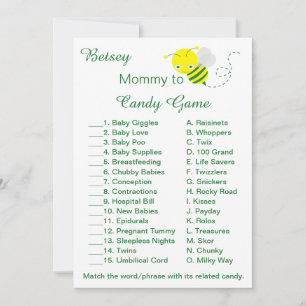 Cartões de Jogo de Doces Divertidos para Chás de B