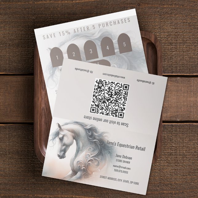 Cartões de Lealdade dobrados de código QR para Hor (Horse Business QR Code Folded Loyalty Cards (unfolded))