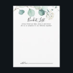 Cartões de Lista de Baldes Eucalyptus Verdes-Verde<br><div class="desc">Estes cartões verdes de balde de casamento do eucalipto no verão são a atividade perfeita para uma recepção de casamento ou chá de panela moderno. A design apresenta lindas folhas verdes de eucalipto, pintadas manualmente, com cor d'água, inspirando encanto natural. Altere o texto para se adequar a qualquer evento de...</div>