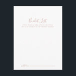 Cartões de Lista de Baldes Minimalistas de Casamen<br><div class="desc">Estes cartões de lista de baldes de casamento minimalistas de rosa ouro são a atividade perfeita para uma recepção de casamento ou chá de panela moderna. O design simples e elegante apresenta a tipografia de script clássico e de rico em rosa-ouro. Altere o texto para se adequar a qualquer evento...</div>
