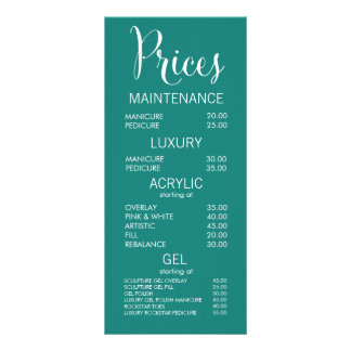 Cartões de Lista de Preços do Menu Salão Jade Beau