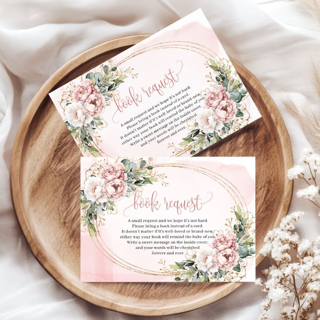 Cartões de Livro de Chuvinha de Bebê Rosa com Bril (Blush Pink Greenery Glitter Baby Shower Book Insert)