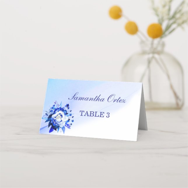Cartões de Local de Casamento Azul e Prata (Frente)