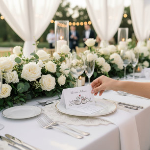 Cartões de Local de Casamento de Par de Cisnes Enc