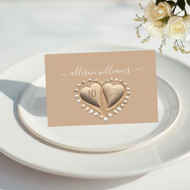 Cartões de Local de Casamento de Praia - Ícones de (Beach Wedding Sand Hearts-Place Cards-Meal Icons Table Number Meat)
