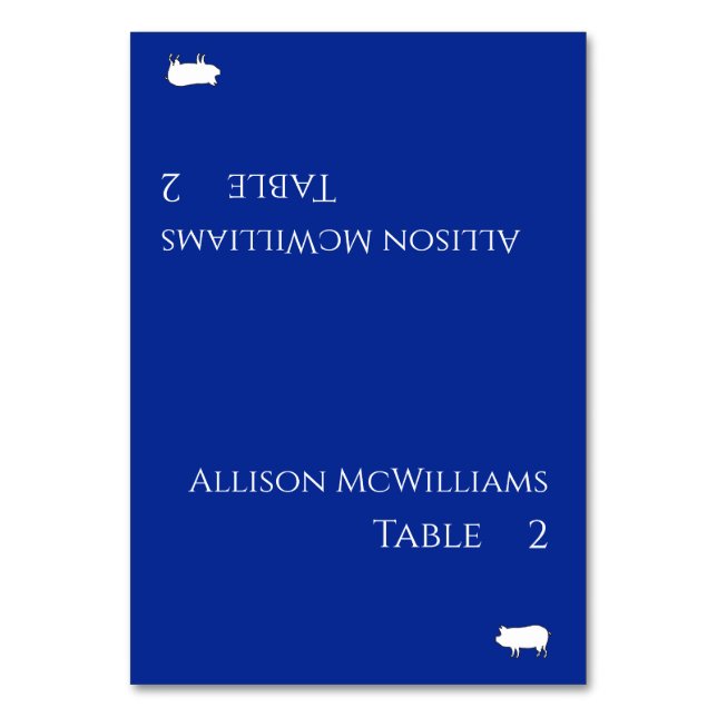Cartões de Local de Casamento-Ícone de Porco-Azul  (Frente)