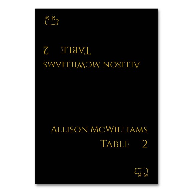 Cartões de Local de Casamento-Ícone de Porco-Preto (Frente)