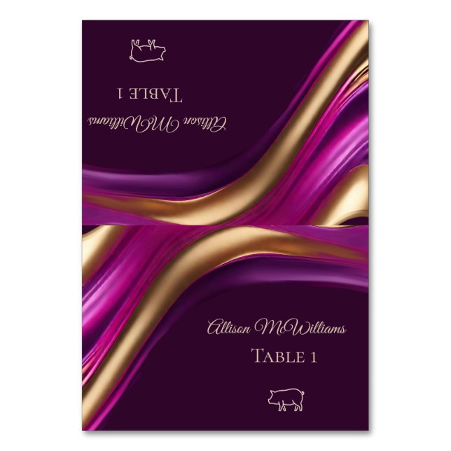 Cartões de Local de Casamento-Ícone de Porco-Roxo- (Frente)