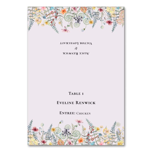 Cartões de Local para Lavanda de Wildflower Fern (Frente)