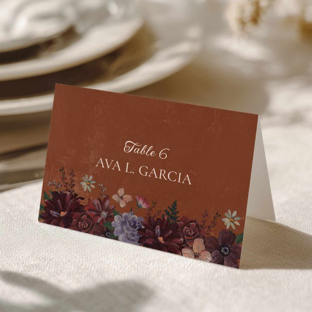Cartões de Localidade Floral Rustic Terracotta (Moody Rustic Terracotta Floral Place Card)